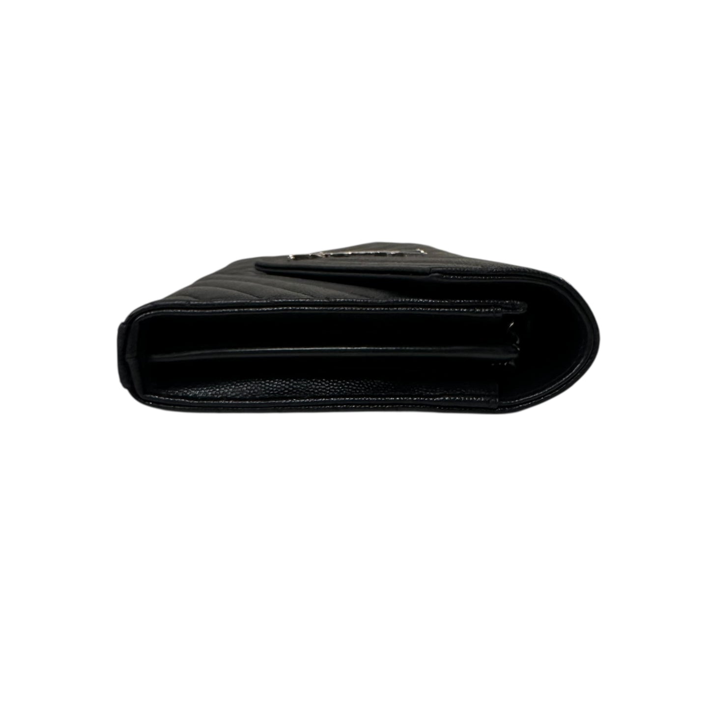 Yves Saint Laurent  Black Chevron Cassandre Envelope Wallet On Chain Black/Silver