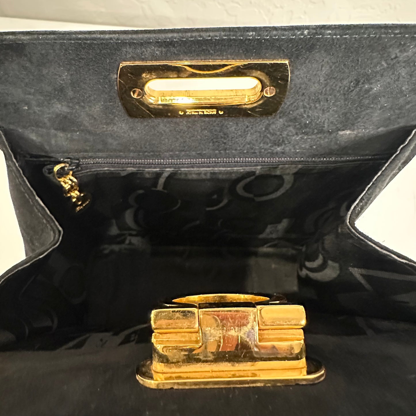Salvatore Ferragamo Vintage Gancini Gold Chain Shoulder Bag in Black Suede