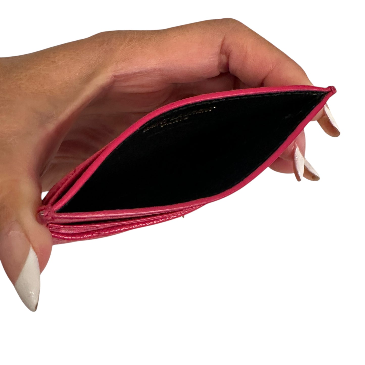 Saint Laurent Monogram Card Case – Fuchsia Pink with Gold Hardware
