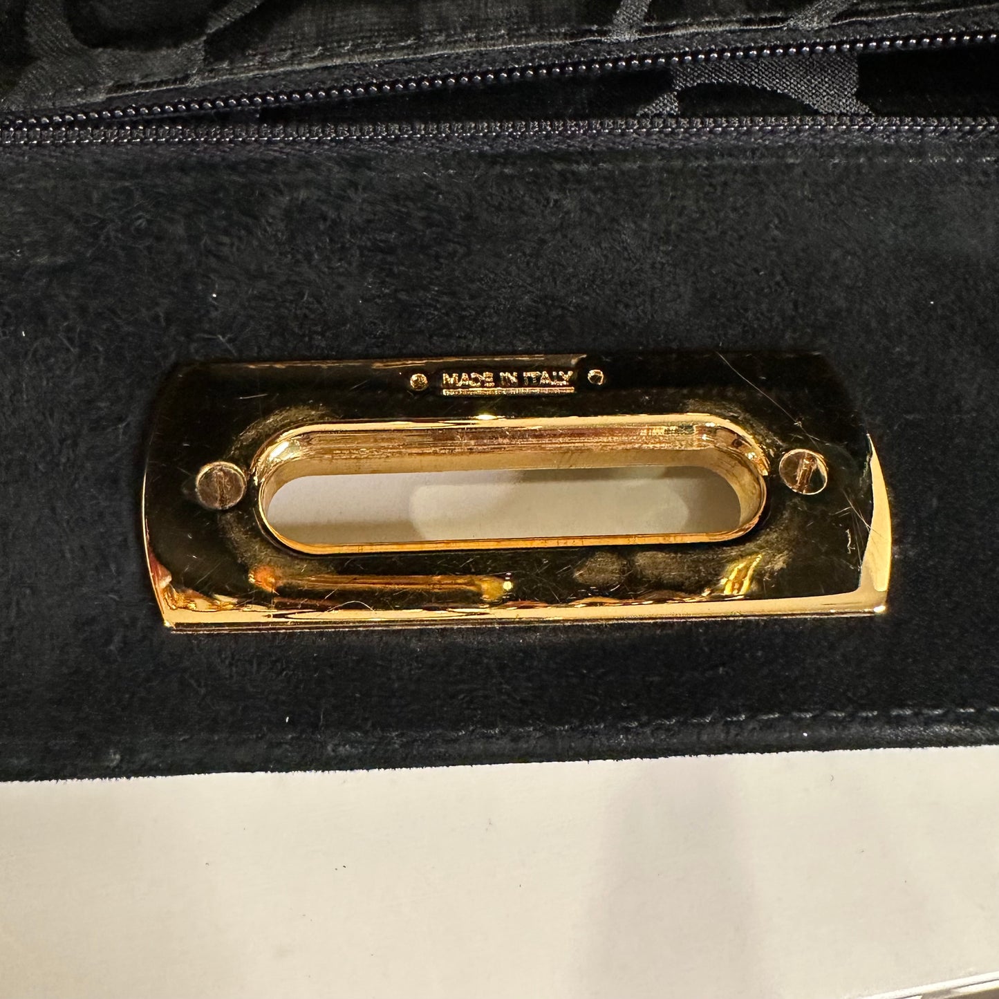 Salvatore Ferragamo Vintage Gancini Gold Chain Shoulder Bag in Black Suede