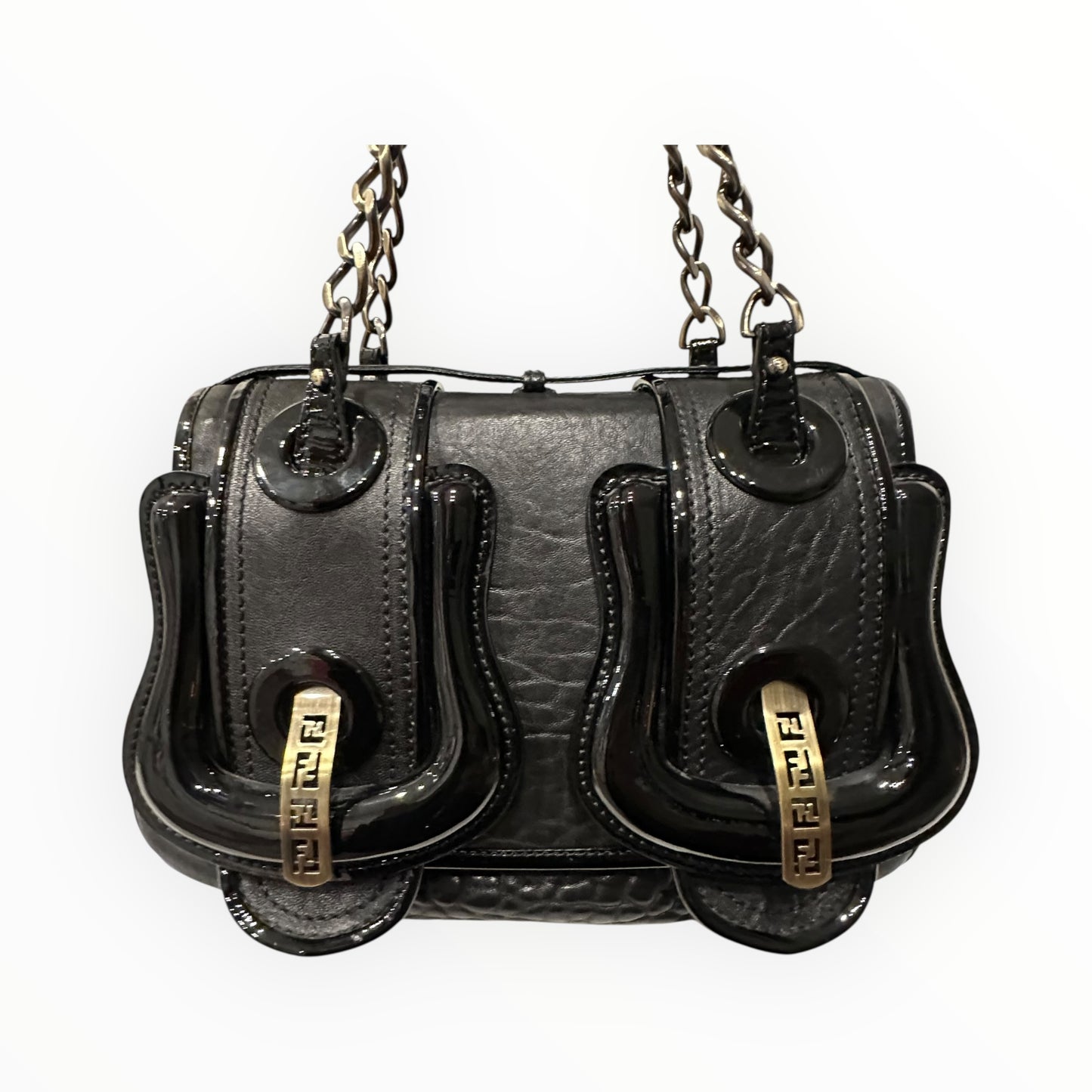 Fendi Vintage B Bag in Black Patent Leather