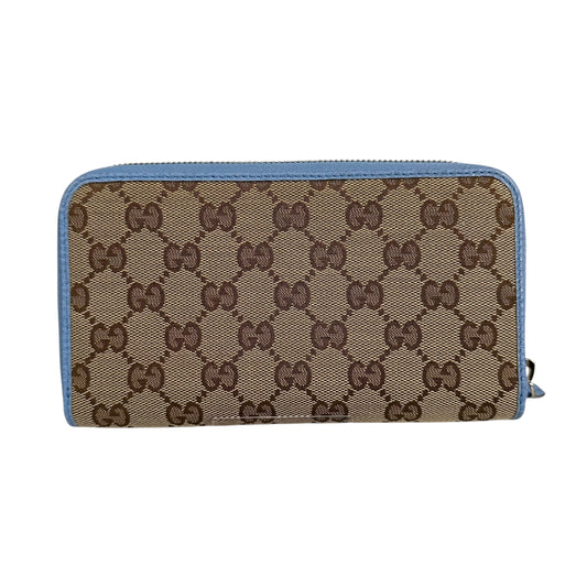 Gucci Monogram Dollar Calfskin Zip-Around Wallet Beige Ebony Mineral Blue