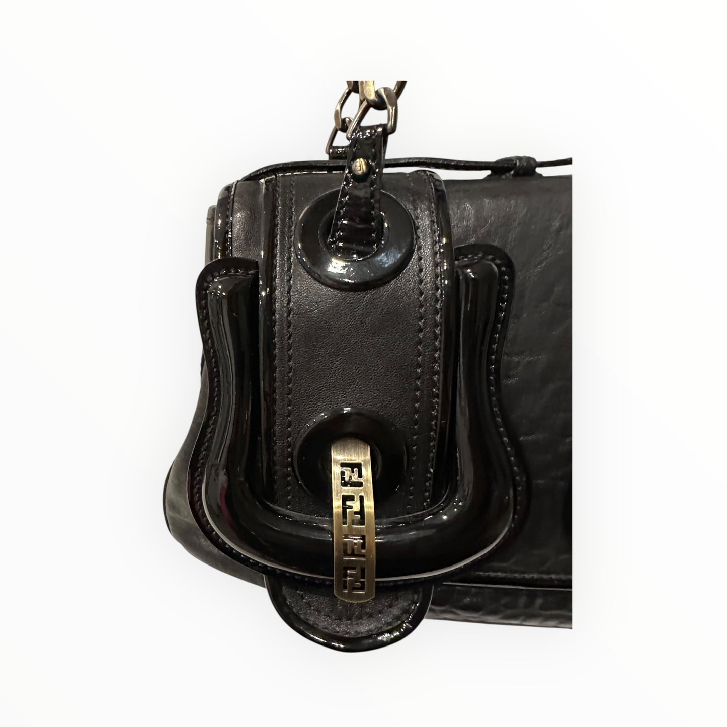 Fendi Vintage B Bag in Black Patent Leather