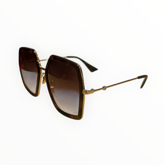 Gucci GG0106S Oversized Square Sunglasses – Tortoise with Gold Metal Accents