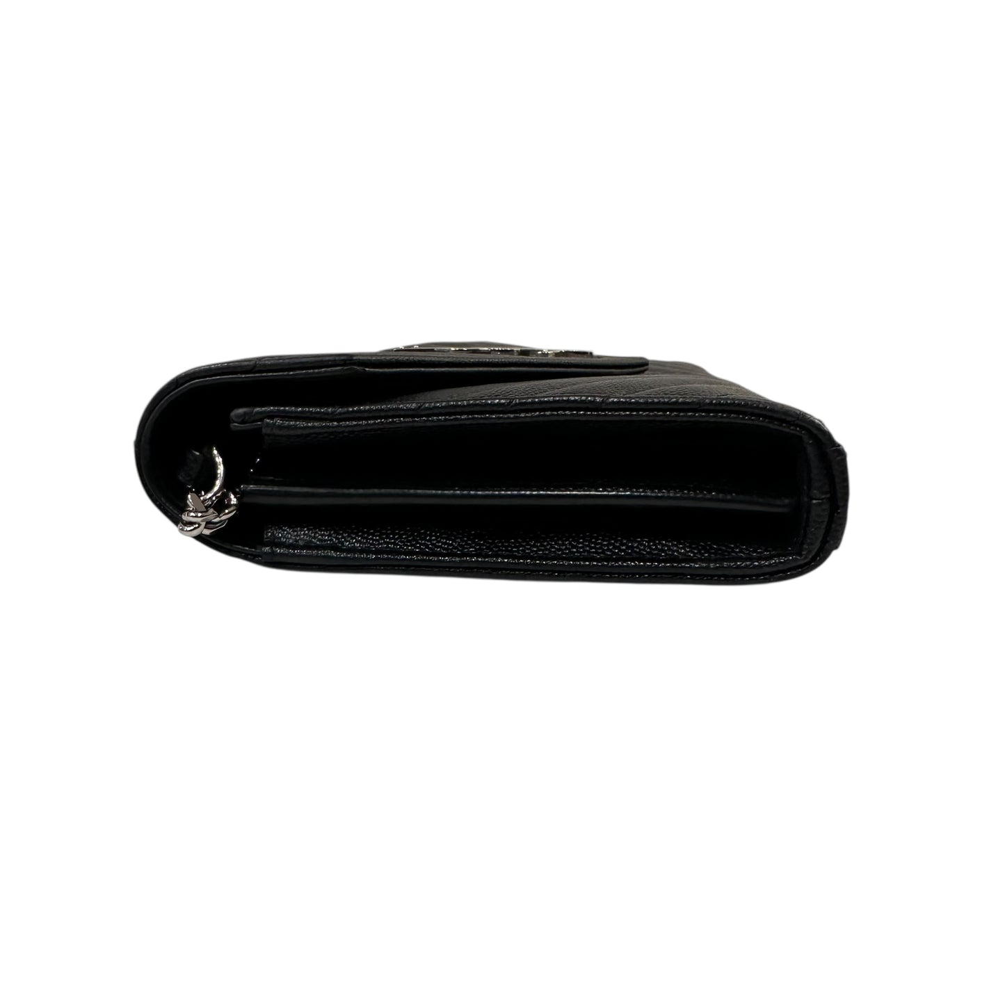 Yves Saint Laurent  Black Chevron Cassandre Envelope Wallet On Chain Black/Silver
