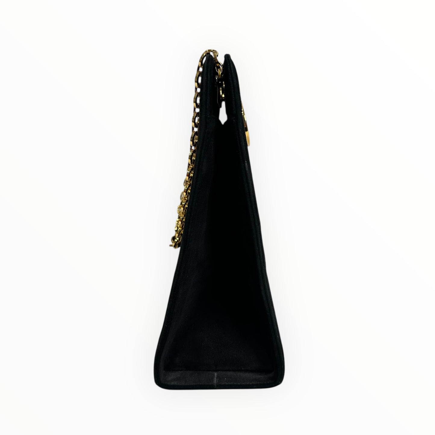 Salvatore Ferragamo Vintage Gancini Gold Chain Shoulder Bag in Black Suede