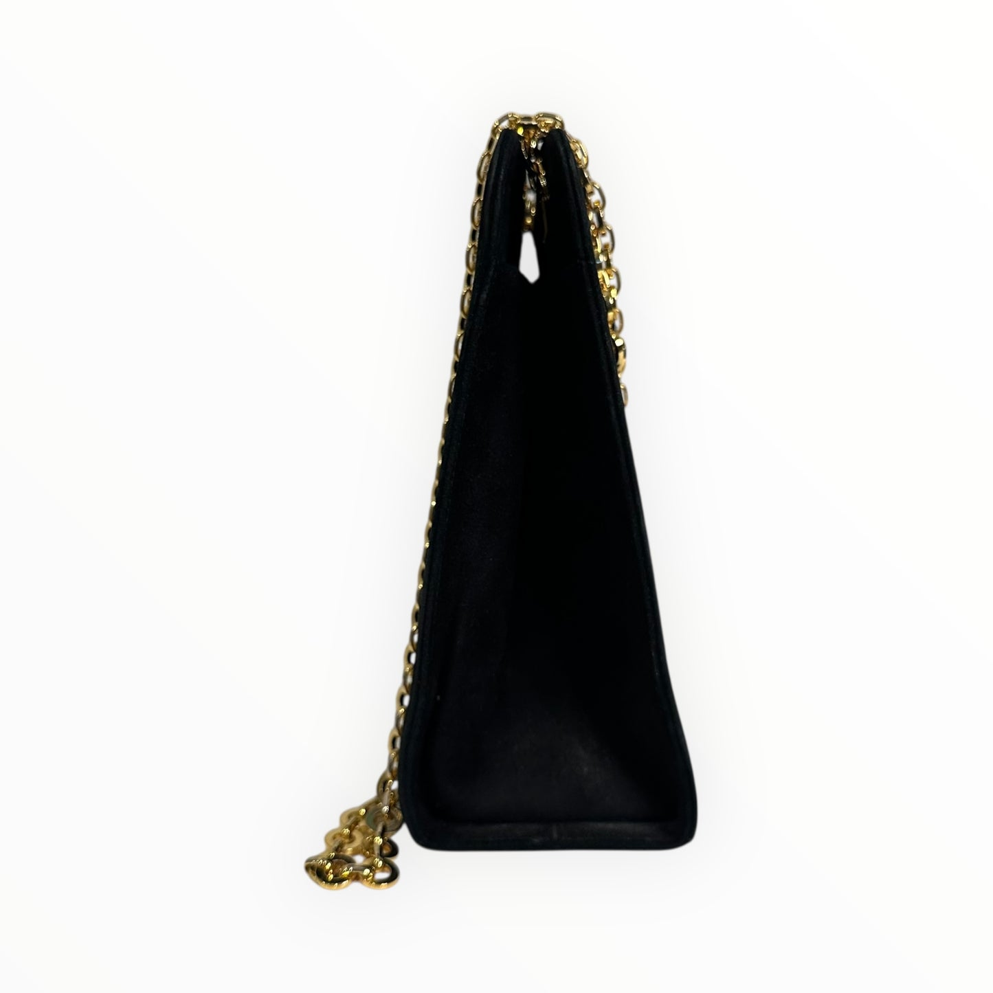 Salvatore Ferragamo Vintage Gancini Gold Chain Shoulder Bag in Black Suede