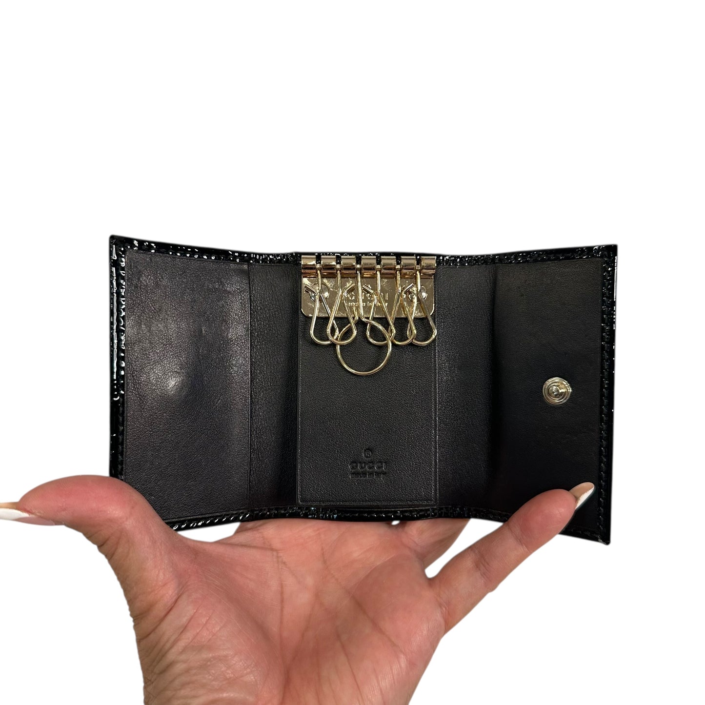 Gucci Microguccissima Black Patent Key Holder