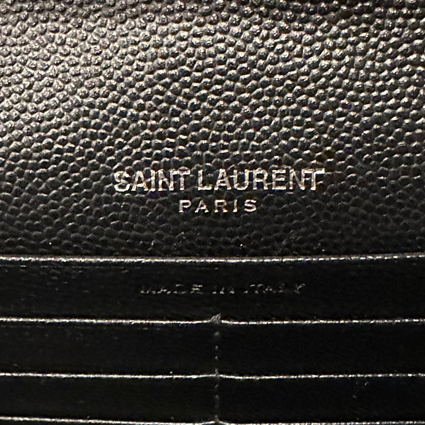Yves Saint Laurent  Black Chevron Cassandre Envelope Wallet On Chain Black/Silver