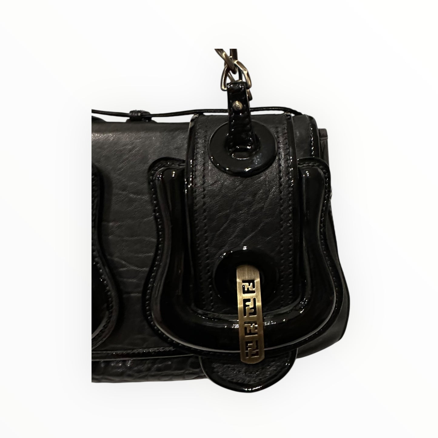 Fendi Vintage B Bag in Black Patent Leather