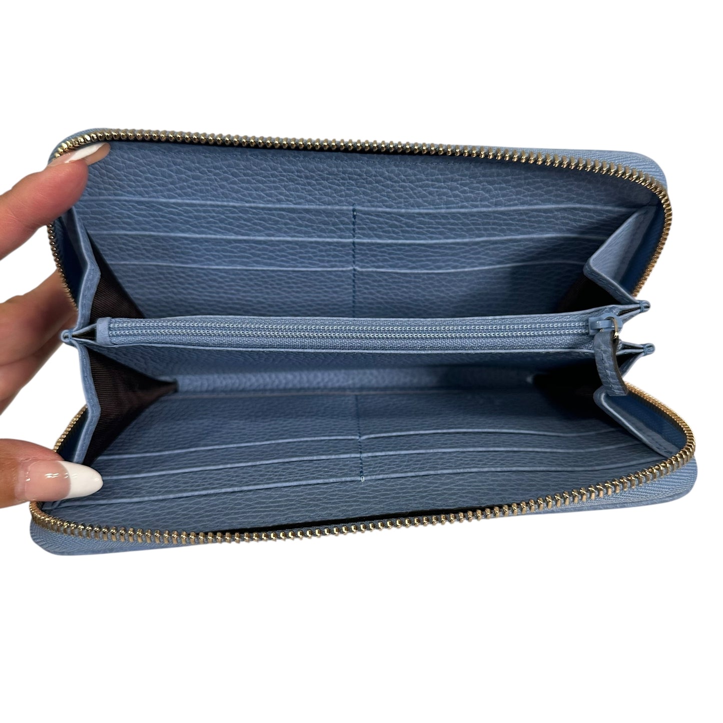 Gucci Monogram Dollar Calfskin Zip-Around Wallet Beige Ebony Mineral Blue