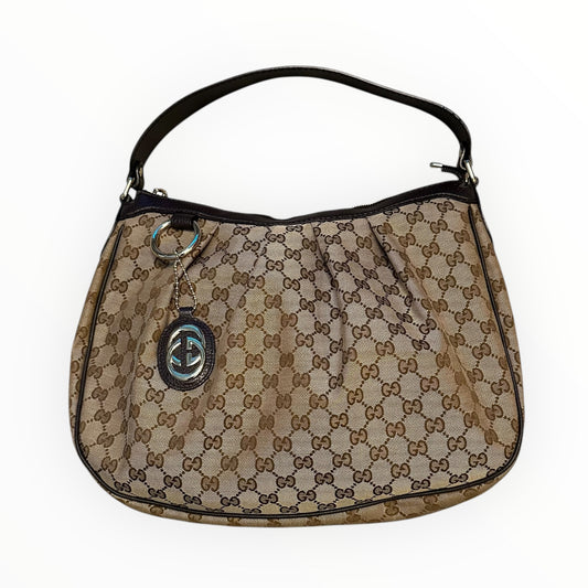 Gucci GG Canvas Medium Sukey Hobo Bag – Beige/Brown with Gold Hardware