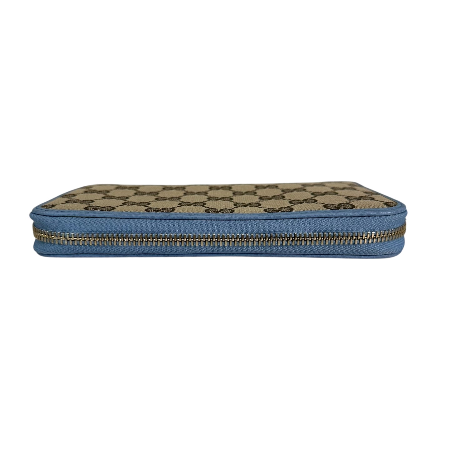 Gucci Monogram Dollar Calfskin Zip-Around Wallet Beige Ebony Mineral Blue