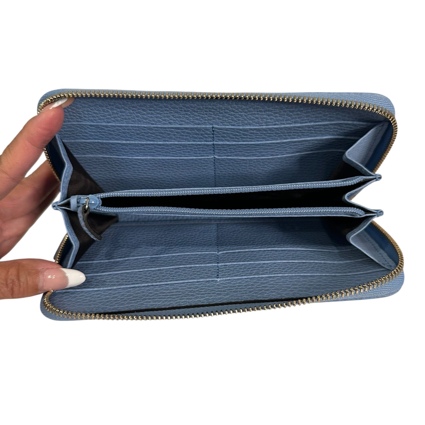 Gucci Monogram Dollar Calfskin Zip-Around Wallet Beige Ebony Mineral Blue