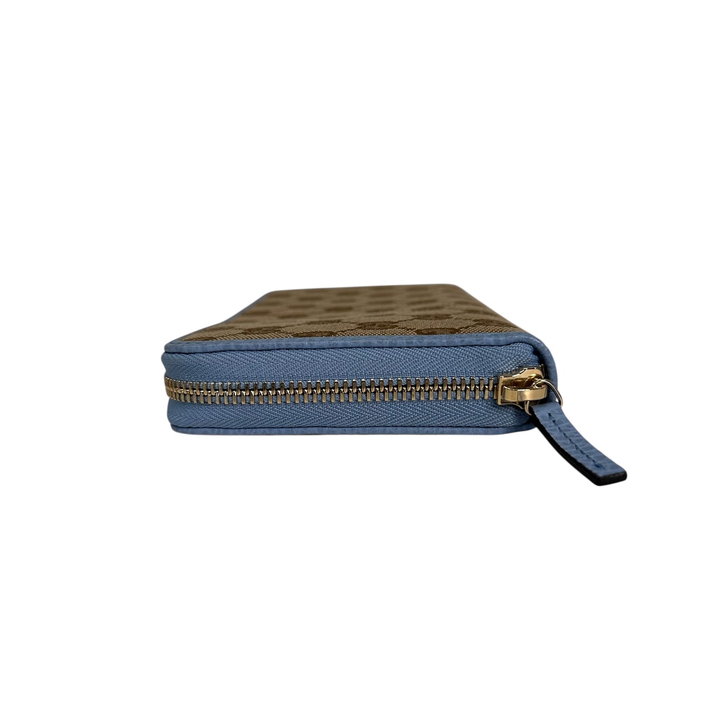 Gucci Monogram Dollar Calfskin Zip-Around Wallet Beige Ebony Mineral Blue