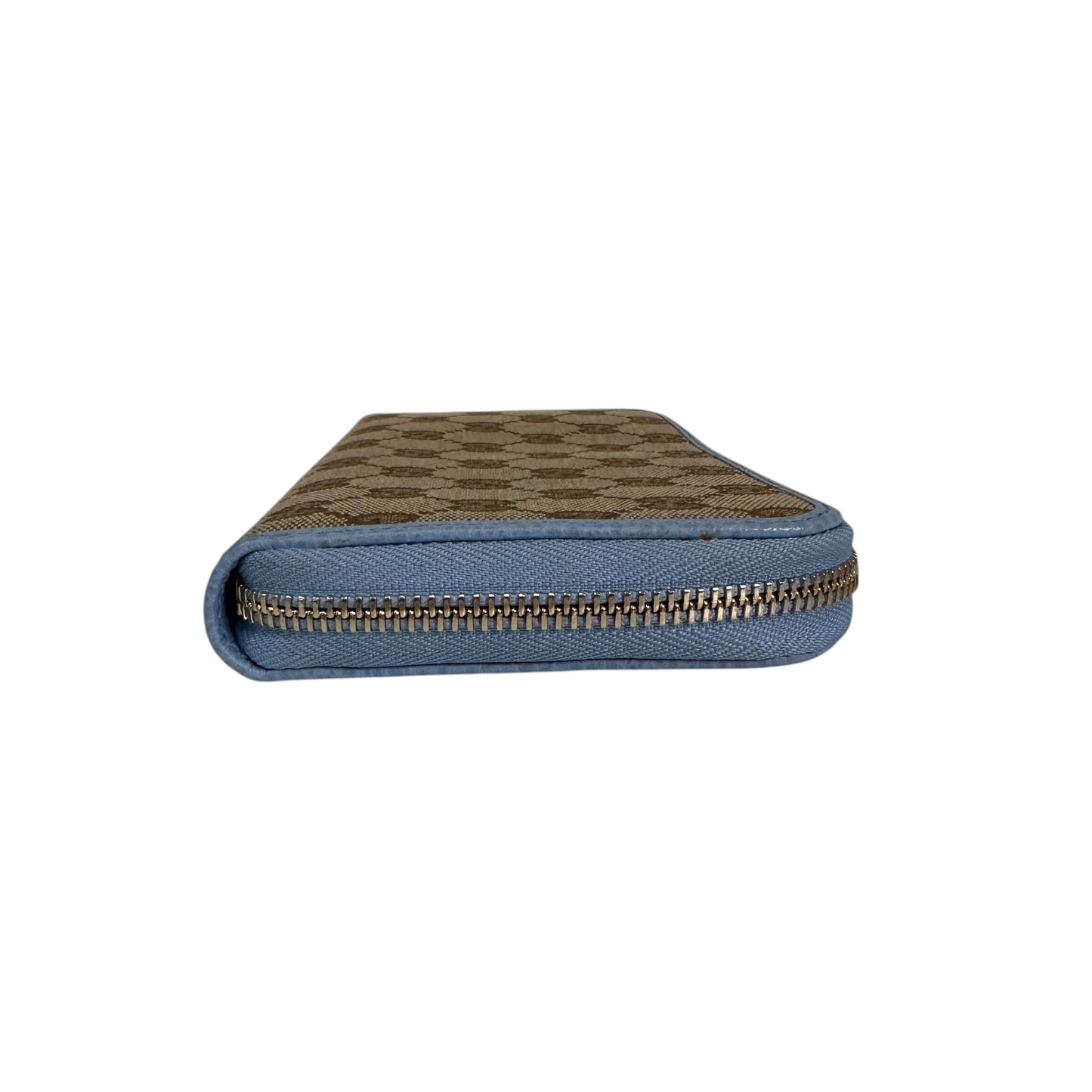 Gucci Monogram Dollar Calfskin Zip-Around Wallet Beige Ebony Mineral Blue