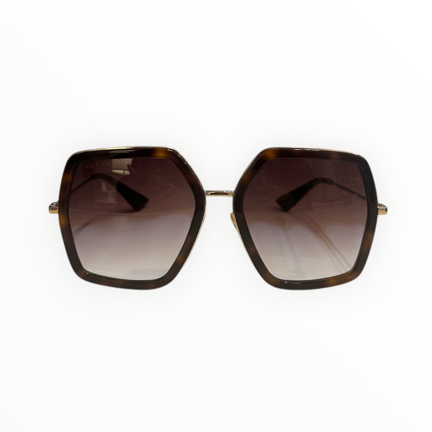 Gucci GG0106S Oversized Square Sunglasses – Tortoise with Gold Metal Accents