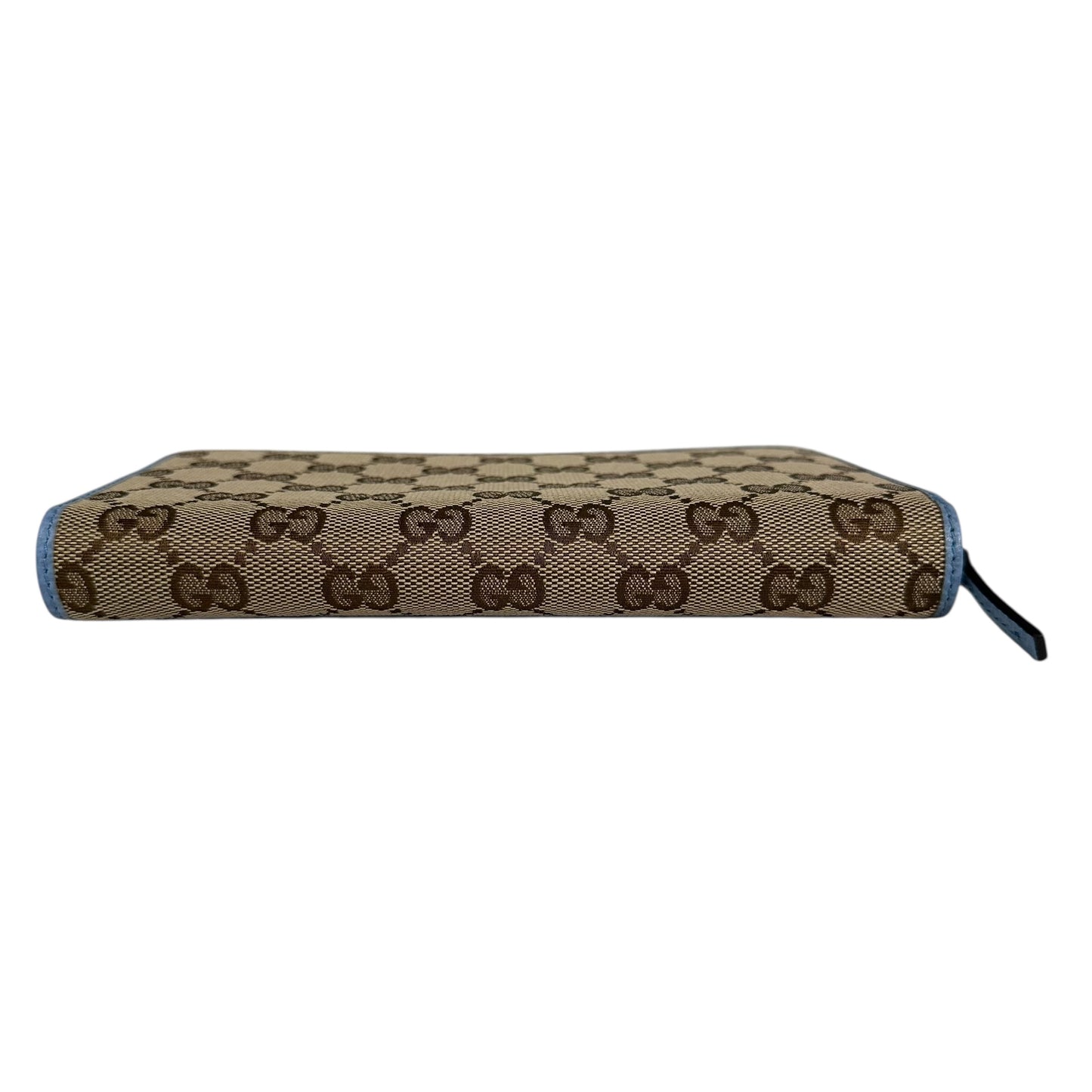 Gucci Monogram Dollar Calfskin Zip-Around Wallet Beige Ebony Mineral Blue