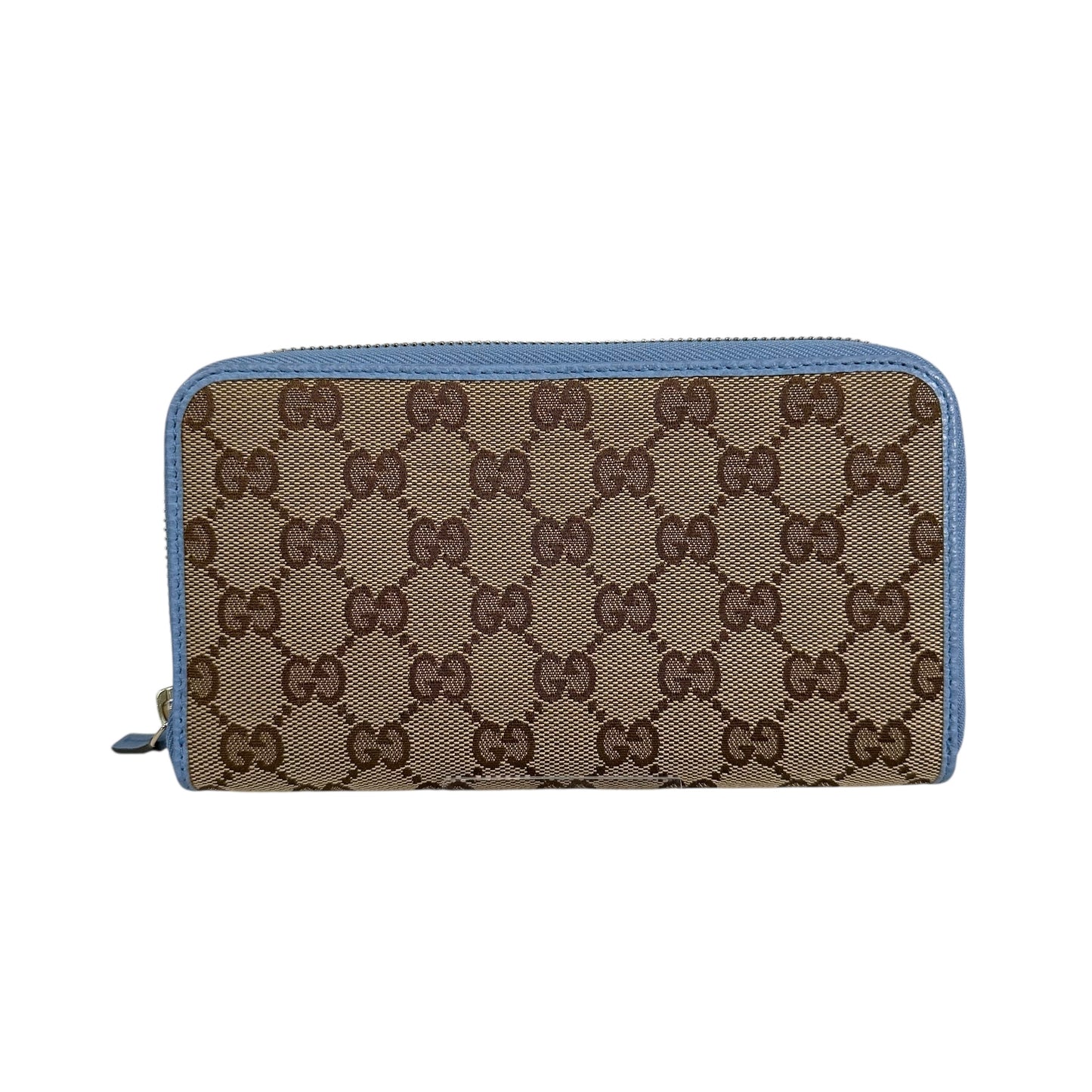 Gucci Monogram Dollar Calfskin Zip-Around Wallet Beige Ebony Mineral Blue