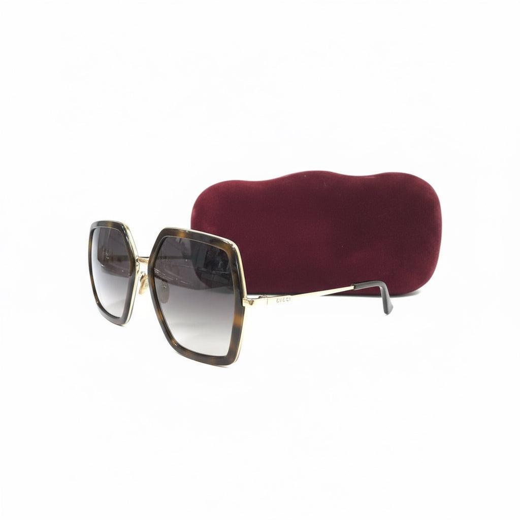 Gucci GG0106S Oversized Square Sunglasses – Tortoise with Gold Metal Accents
