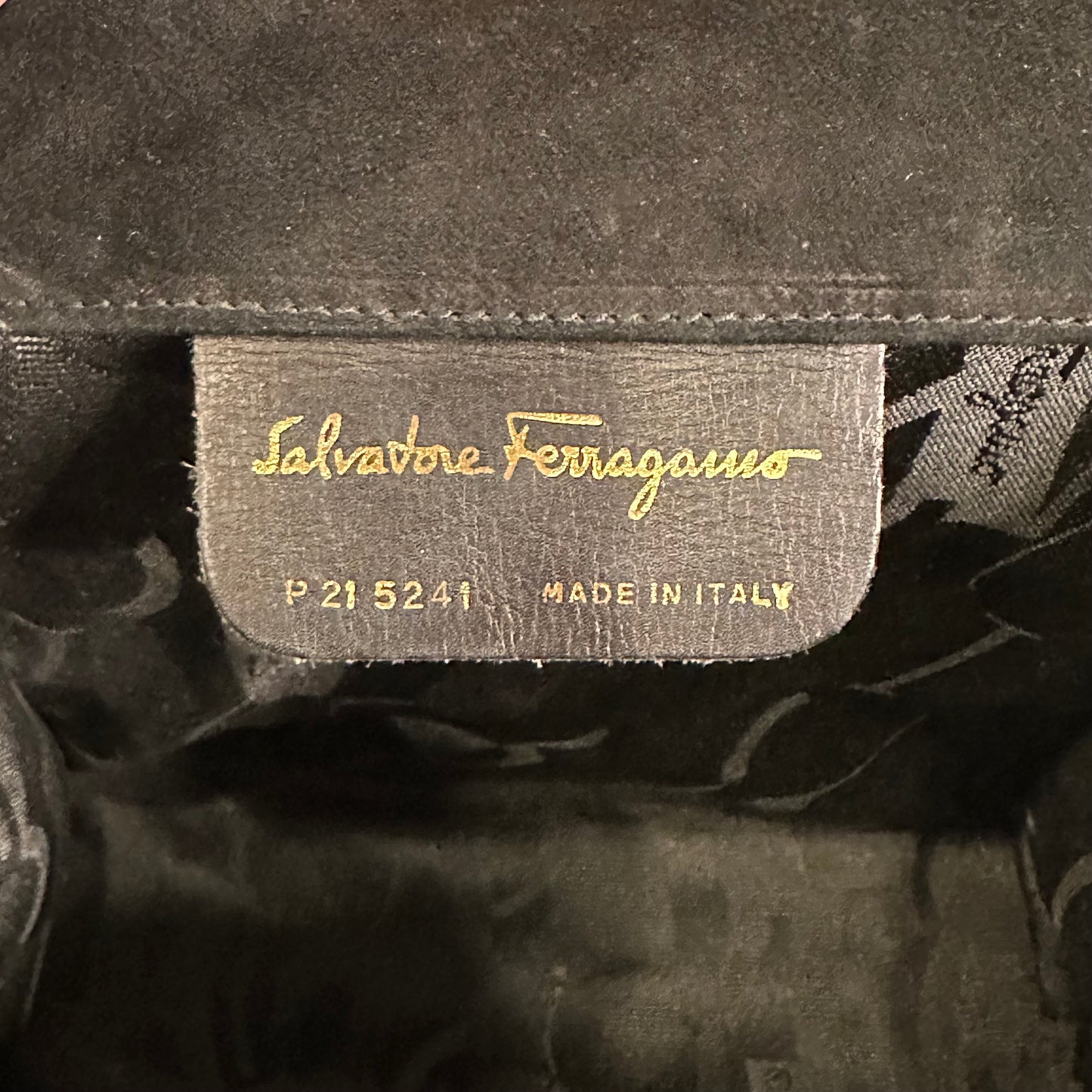 Salvatore Ferragamo Vintage Gancini Gold Chain Shoulder Bag in Black Suede
